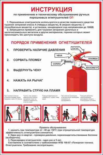Оп 4 инструкция. Инструкция применения порошкового огнетушителя. Порядок пользования порошковым огнетушителем.